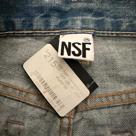 NSF blue denim distressed Chrissy cut off shorts 100% cotton 25 rolled up hem - Picture 3 of 9